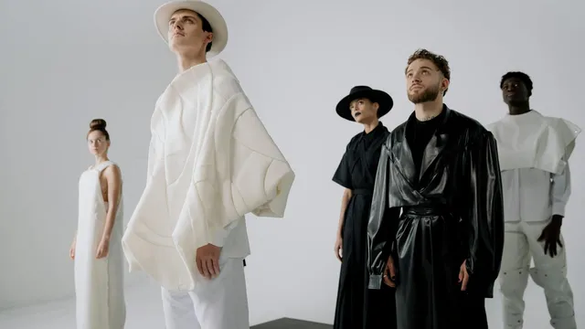 Life cycle assessment fashion, models representing sustainable design in a minimalist studio