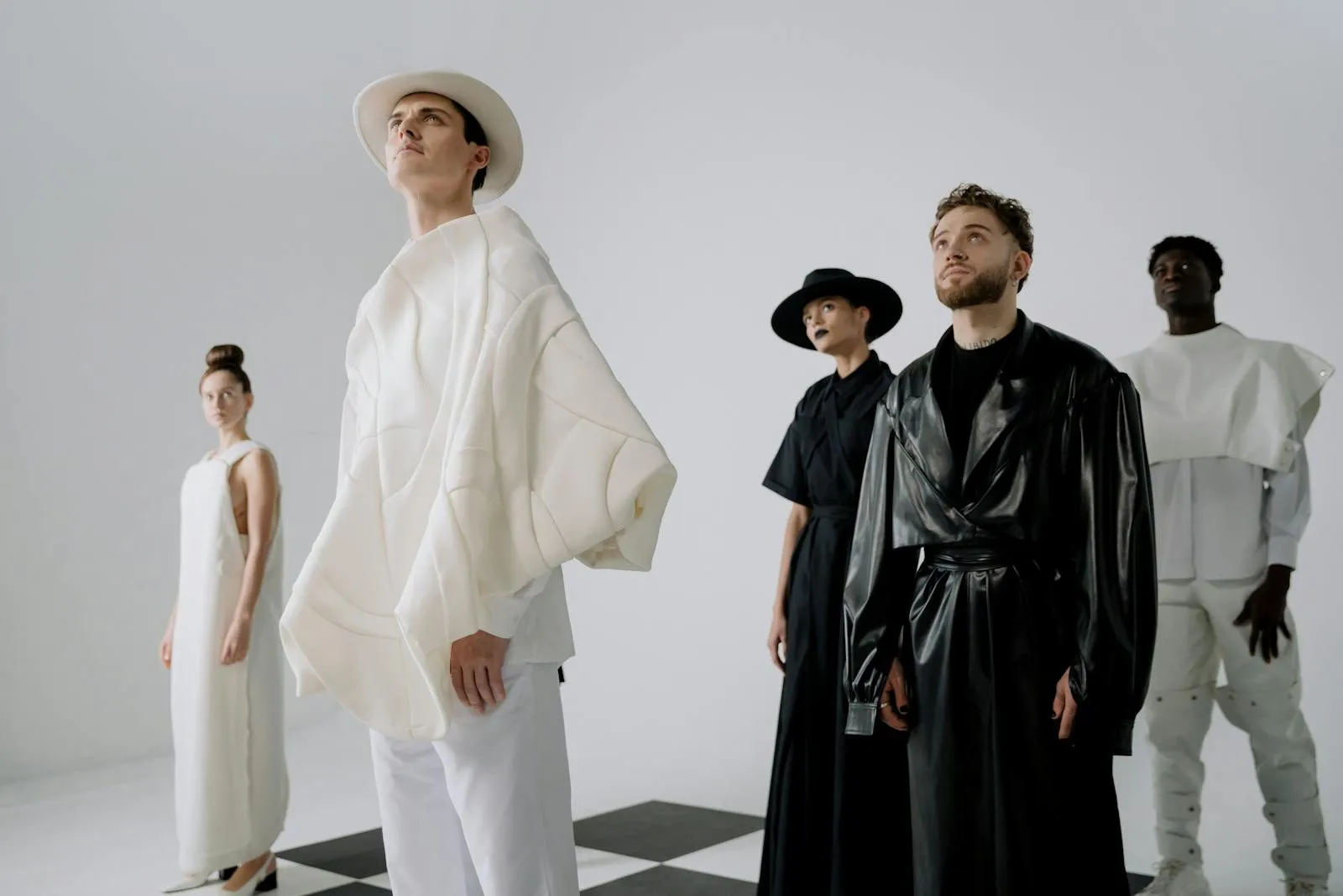 Life cycle assessment fashion, models representing sustainable design in a minimalist studio